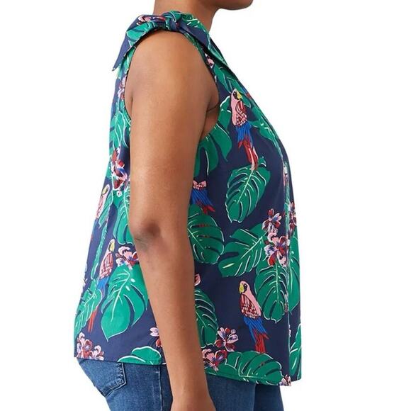 Draper James X ELOQUII Cotton Button-Down Top Sleeveless Parrots Tropical 18 NWT - Picture 4 of 12